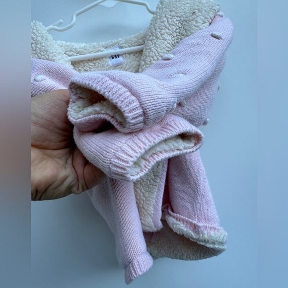 Baby Gap Pink Cream Knit Popcorn Bear Ear Hoodie Button Down Cardigan 18-24 M - Picture 8 of 13